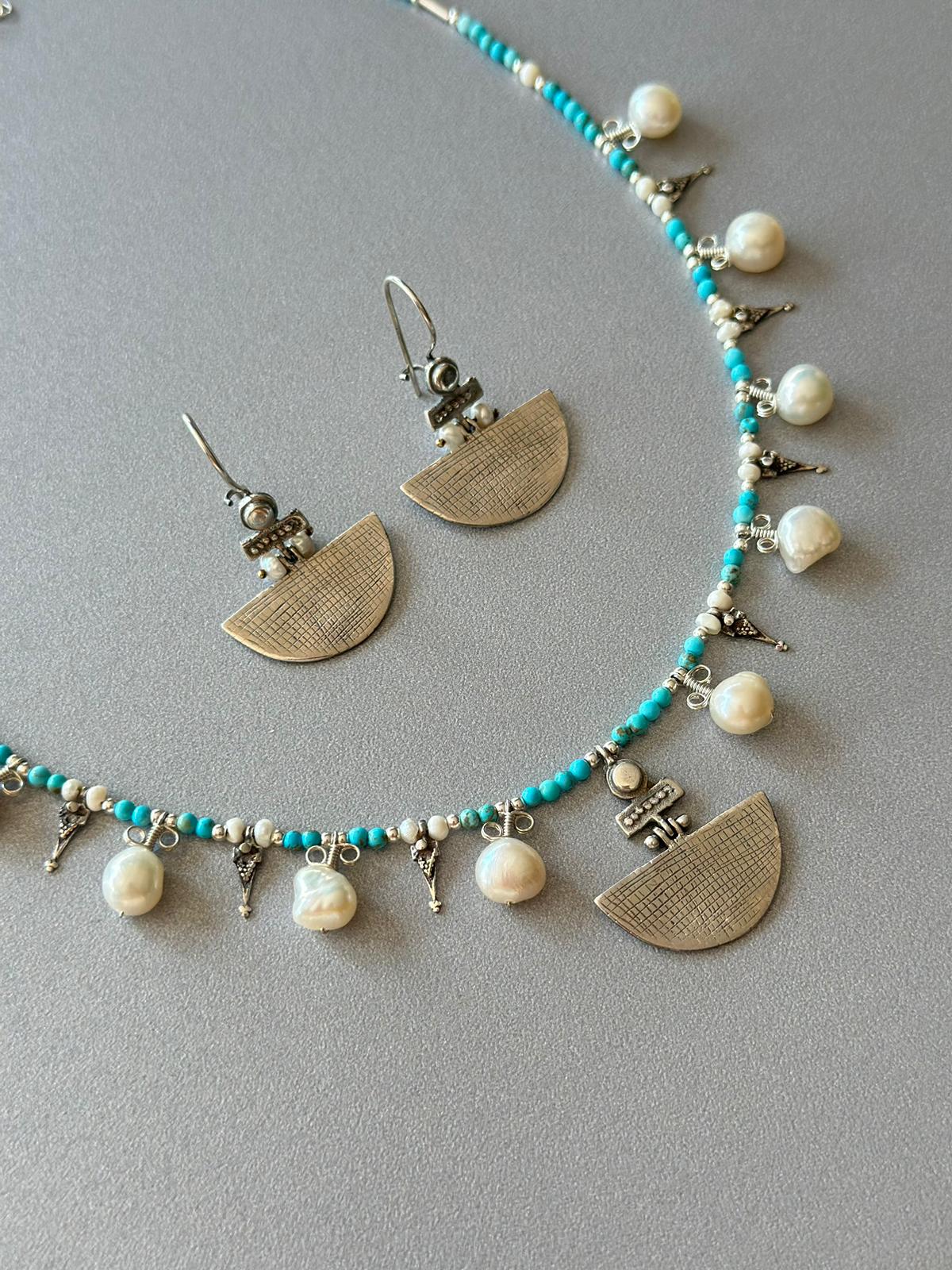 Turquoise necklace deals and earring set