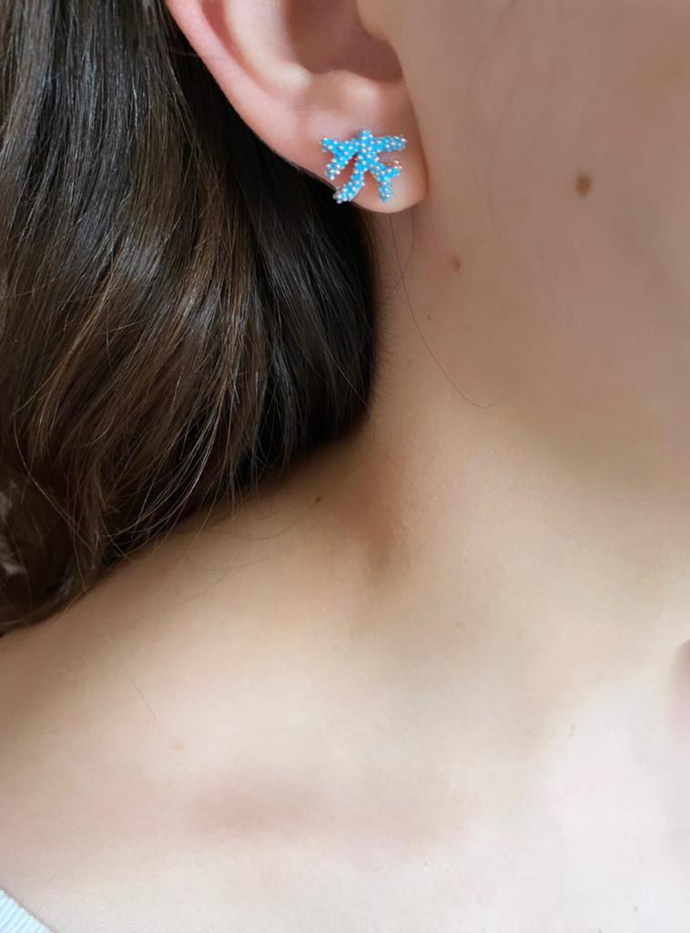 DREAMJWELL  Beautiful Matte Finish Bluecoral Flower Designer Earring   dreamjwell
